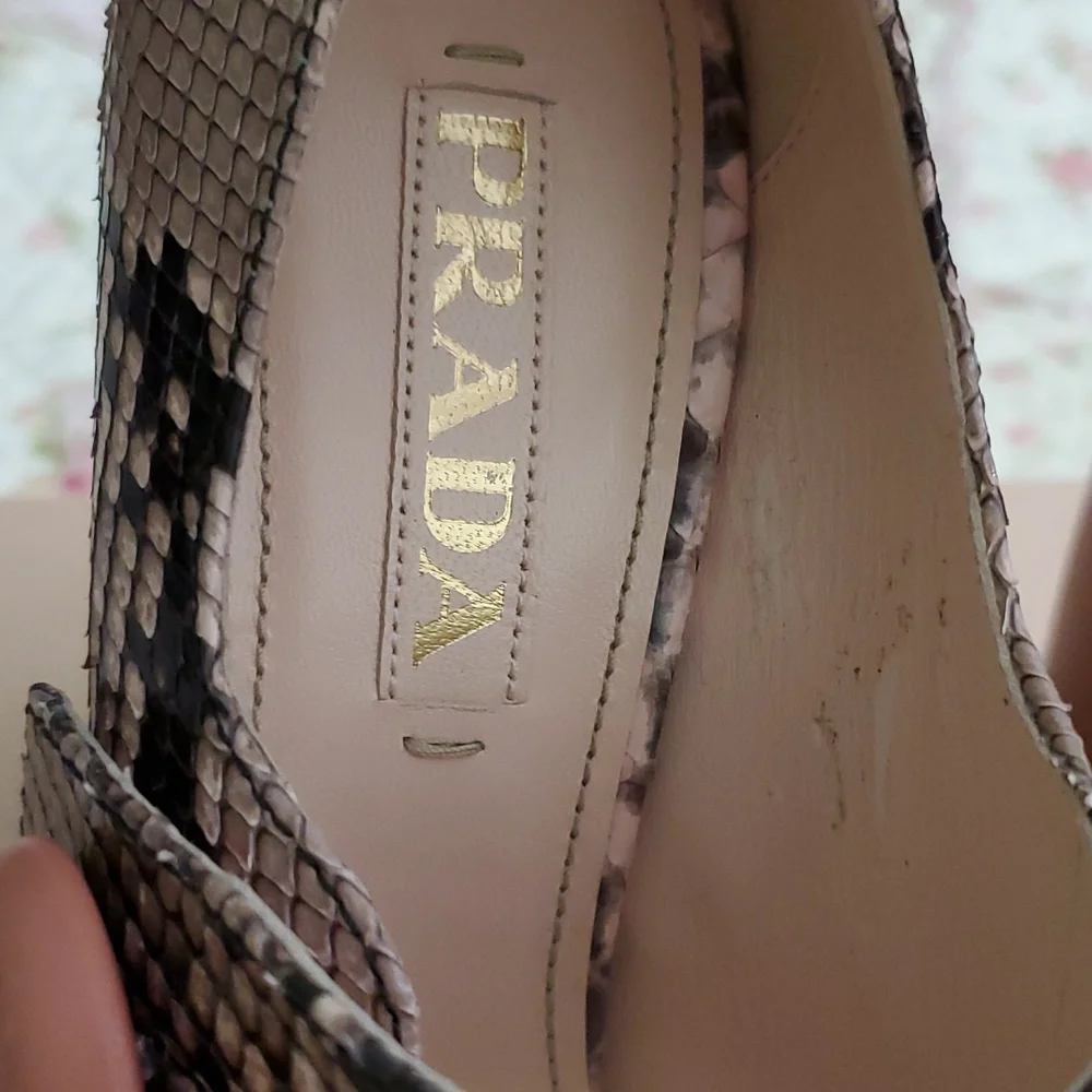 Prada python ankle strap marry jane pumps Calzature Donna Cipria button hot 37 7 - Picture 11 of 17